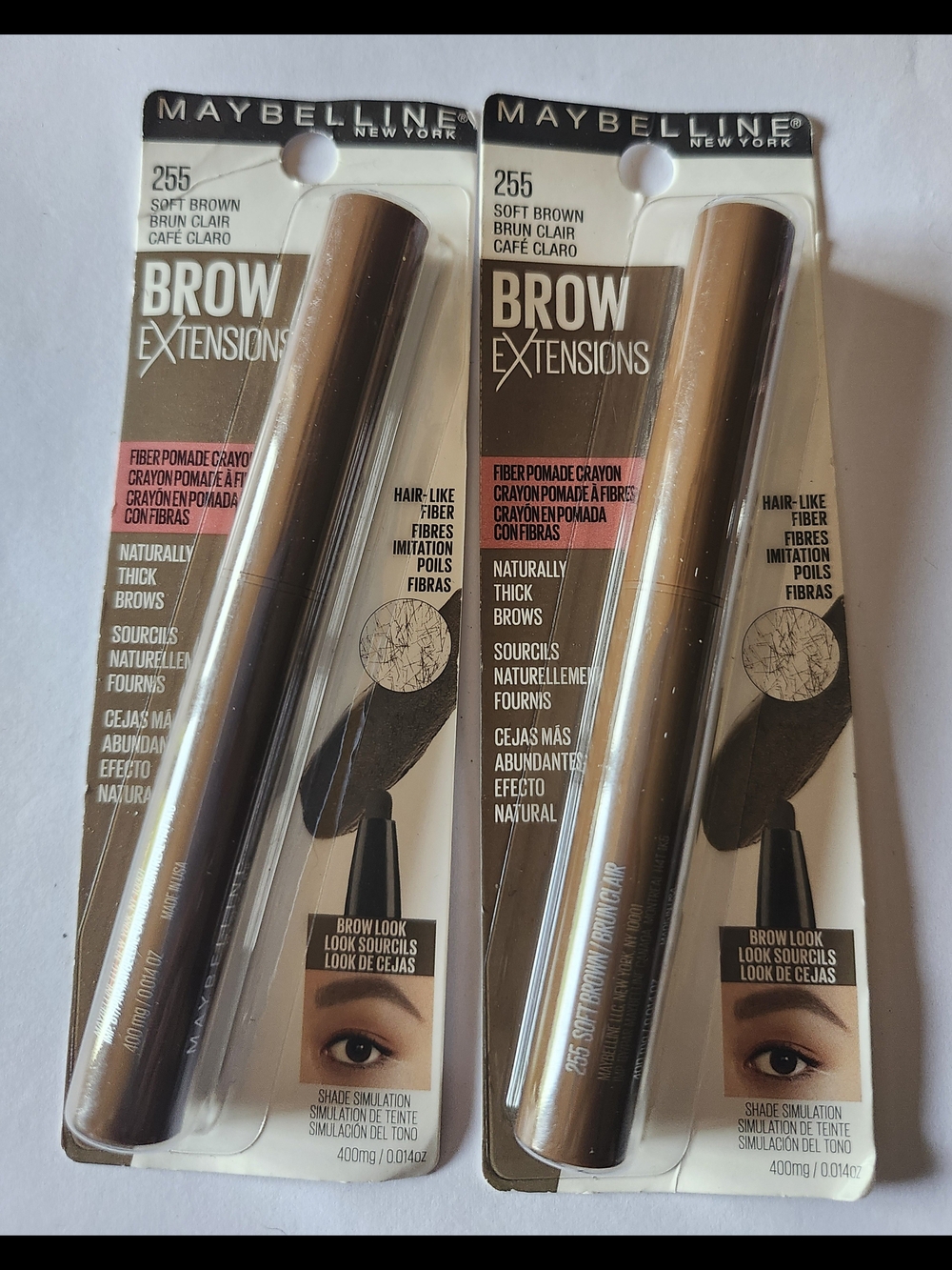 Maybelline Brow Extensions Fiber Pomade Crayon - 255 Soft Brown Set Of 2 New